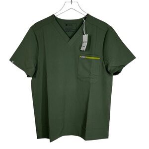 FIGS Men's Leon Three Pocket Scrub Top Moss Green with Contrast Medium